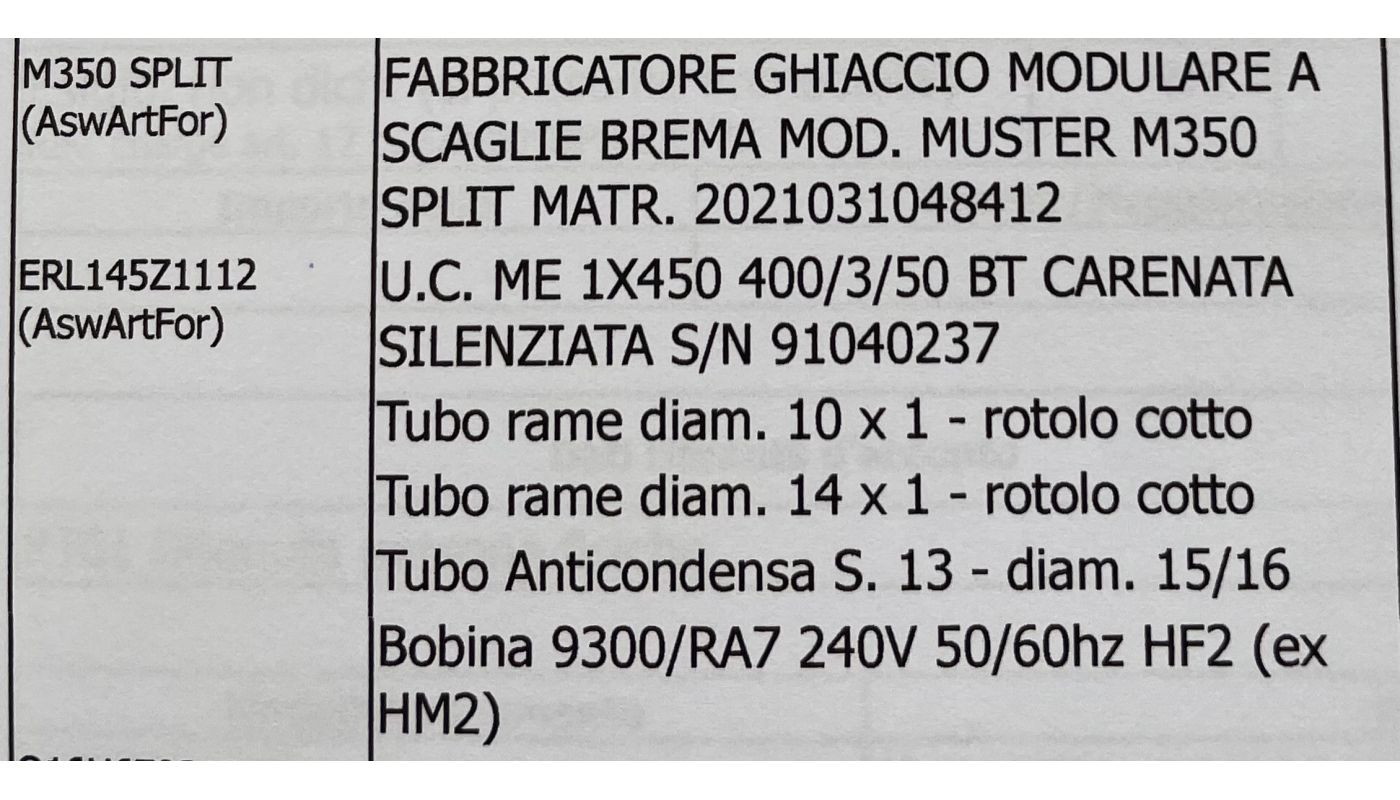 Fabbricatore Ghiaccio Modulare a Scaglie Brema.MOD.MUSTER M350 SPLIT.ANNO 2022 fabbricatoreghiacciomodulareas-65081b5c7ccf7.jpg