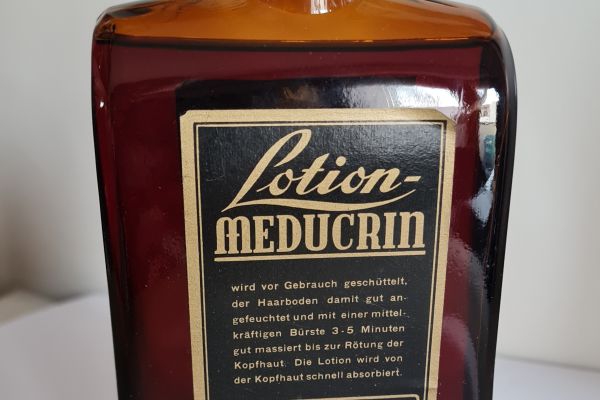Bottiglia  Vintage   Collezione  Lotion Meducrin  Laborat.M.Riethmuller  Gevelsb bottigliavintagecollezioneloti1.jpg