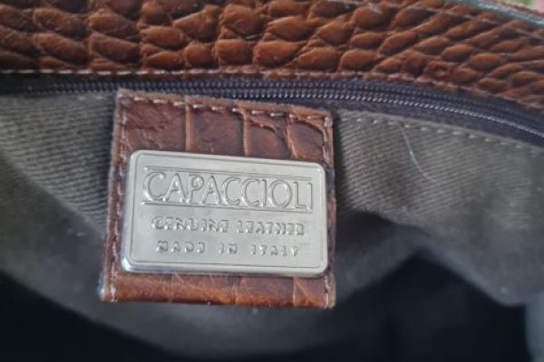 Borsa Vintage Capaccioli in pelle marrone di camoscio da spalla con design leopa borsavintagecapaccioliinpellem1.jpg