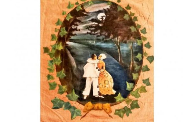 Pulcinella coppia pannelli da parete su tessuto dipinti a mano antichi fondali d pulcinellacoppiapannellidapare.jpg