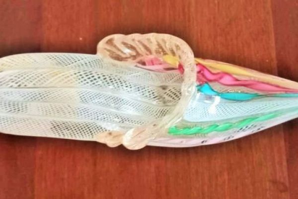 Scarpetta vintage in vetro di murano soffiato a mano, filamento bianco con sfuma scarpettavintageinvetrodimuran1.jpg