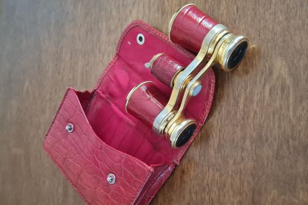 Binocolo  vintage da teatro con rivestimento in  pelle di coccodrillo.  Funziona binocolovintagedateatroconrive.jpg