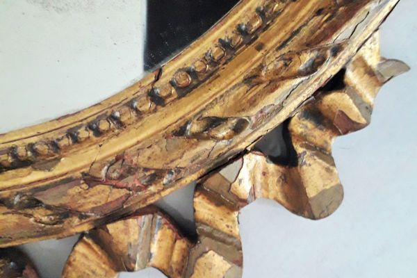 Piccola spechiera d'epoca al mercurio ovale le in legno con fiocchi Luigi XVI ,  piccolaspechieradepocaalmercur12.jpg