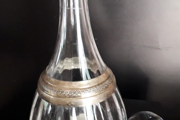 Decanter/ bottiglia  in cristallo  e argento 800 , base circolare e centina cent decanterbottigliaincristalloea123.jpg