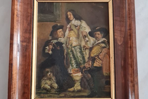 Quadro  d' antan  dipinto a olio  su tavola  “  Cavalieri ai tempi di Luigi XIII quadrodantandipintoaoliosutavo.jpg