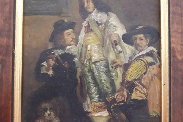 Quadro  d' antan  dipinto a olio  su tavola  “  Cavalieri ai tempi di Luigi XIII quadrodantandipintoaoliosutavo1234.jpg
