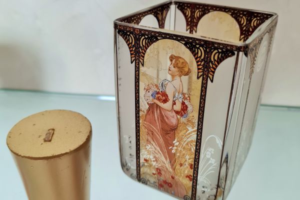 Portacandele  vintage Alphonse  Mucha   ,in vetro Goebel , portacandelevintagealphonsemuc.jpg